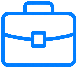 Corporate website design icon with briefcase in blue line style