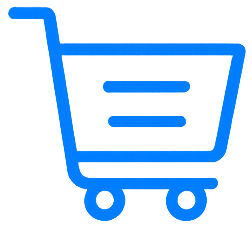 E-commerce website development icon with shopping cart in blue line style